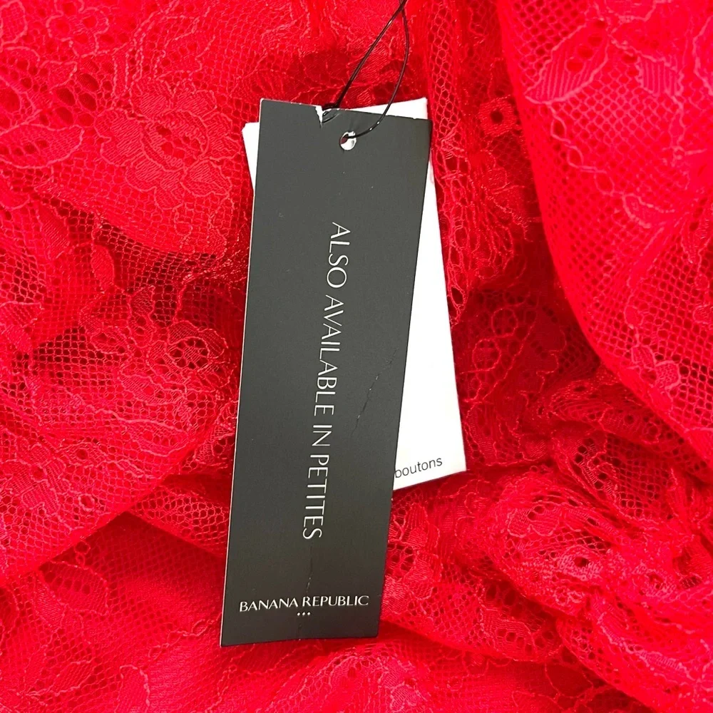 Banana Republic Women's Lace Dress Long Sleeve  Midi Semi Sheer Red Size M - Picture 9 of 10